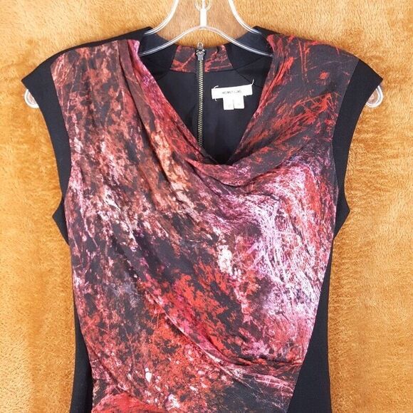HELMUT LANG Womens Dress Size 0 Black Red Sheath Color Block MIDNIGHT FLORAL - Picture 2 of 9